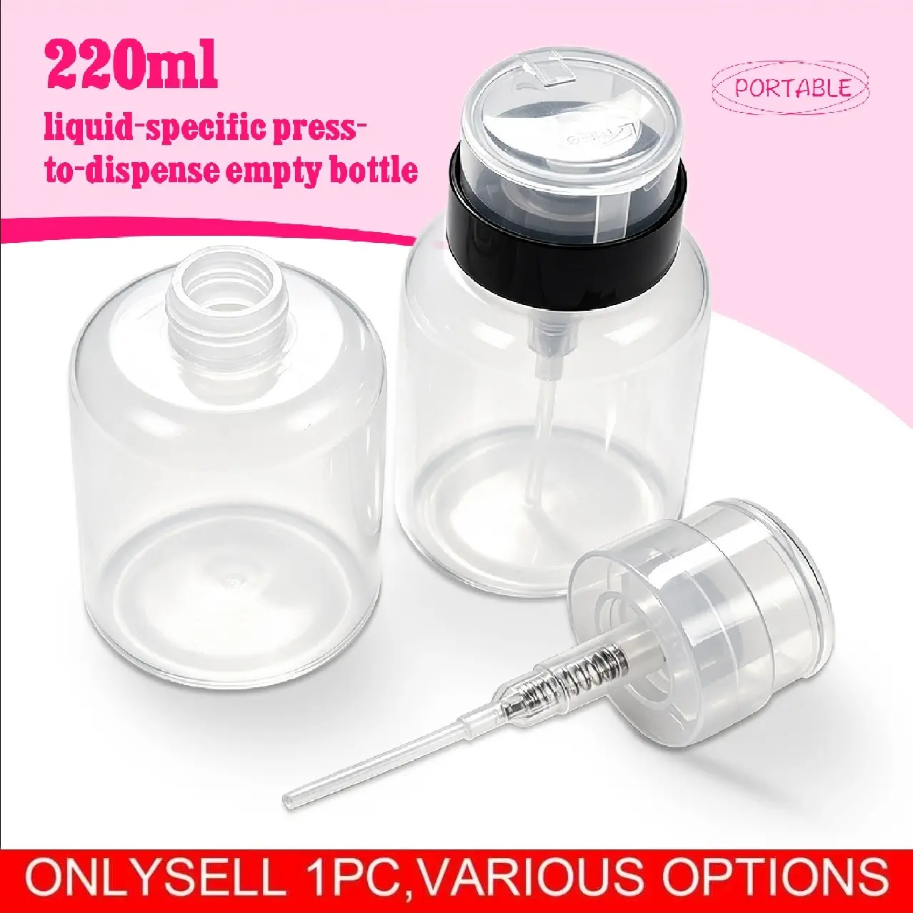 Portable Press-Type Transparent Plastic Empty Bottle with Flip Cap, Clear Bottle, for Nail Remover, Alcohol, Portable Empty Pump Bottle , Makeup Remover And Toner Dispensing Container for Skincare Products on The Go