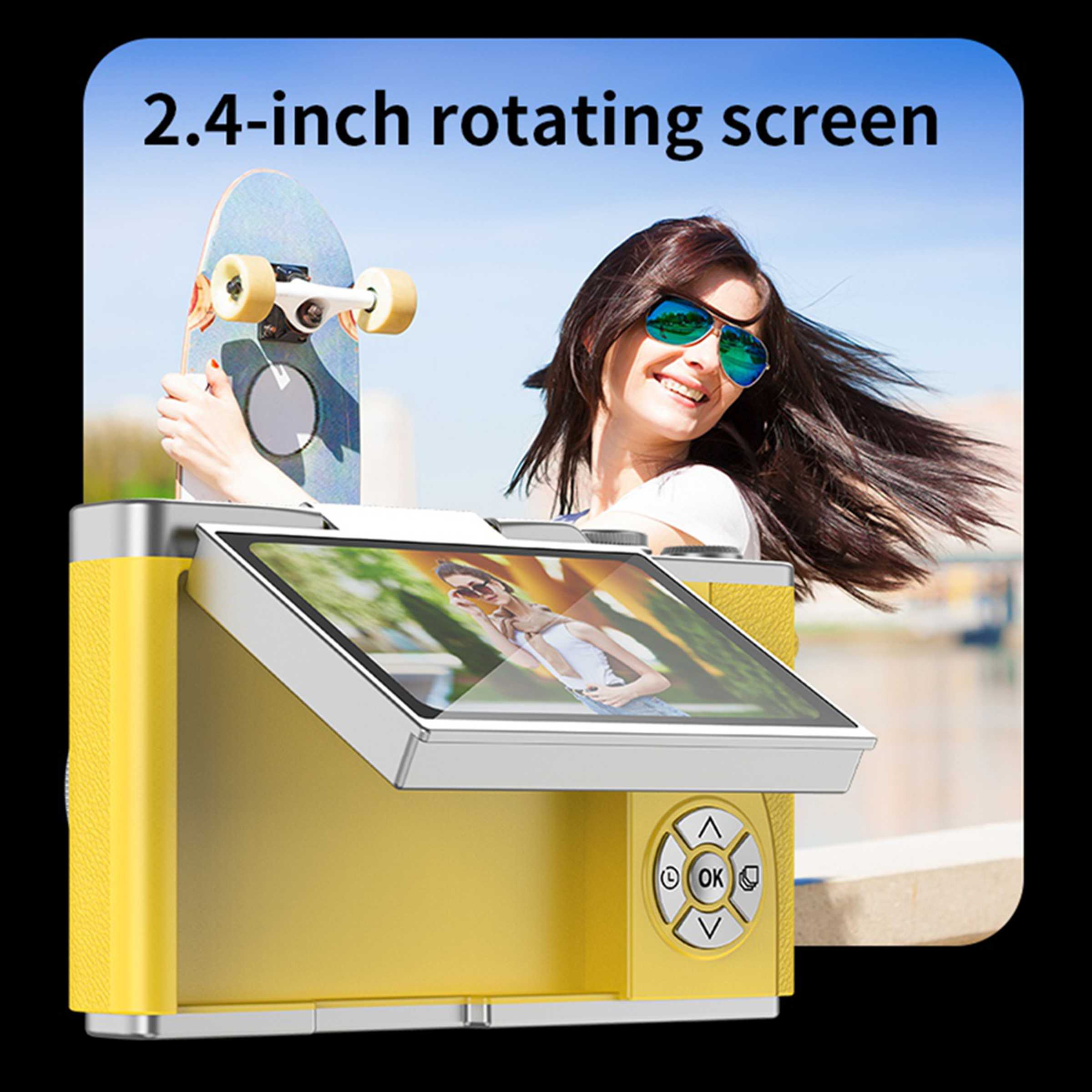 HD Digital Camera, 2.4 Inch Flip Over Display Screen Digital Compact Video Camera for School Photography, Outdoor Camera