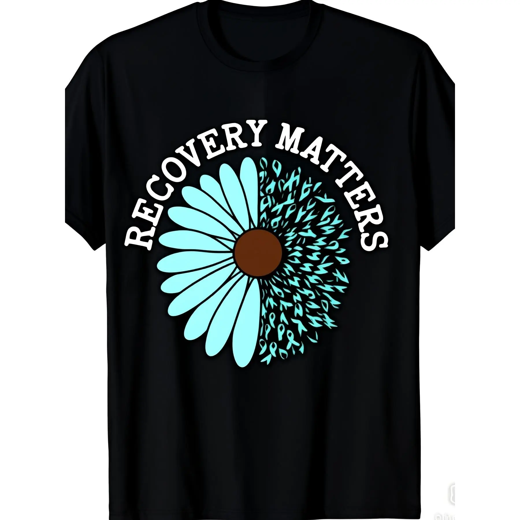 Recovery Matters Addiction Awareness T Shirt Unisex Retro Addiction Recovery Ribbon Design with Teal Daisy Recovery Matters Text Heavyweight SM Pure Tee for Substance Abuse Prevention Same1Pure Breathable Sweat-Wicking And Soft Suitable for Daily Co