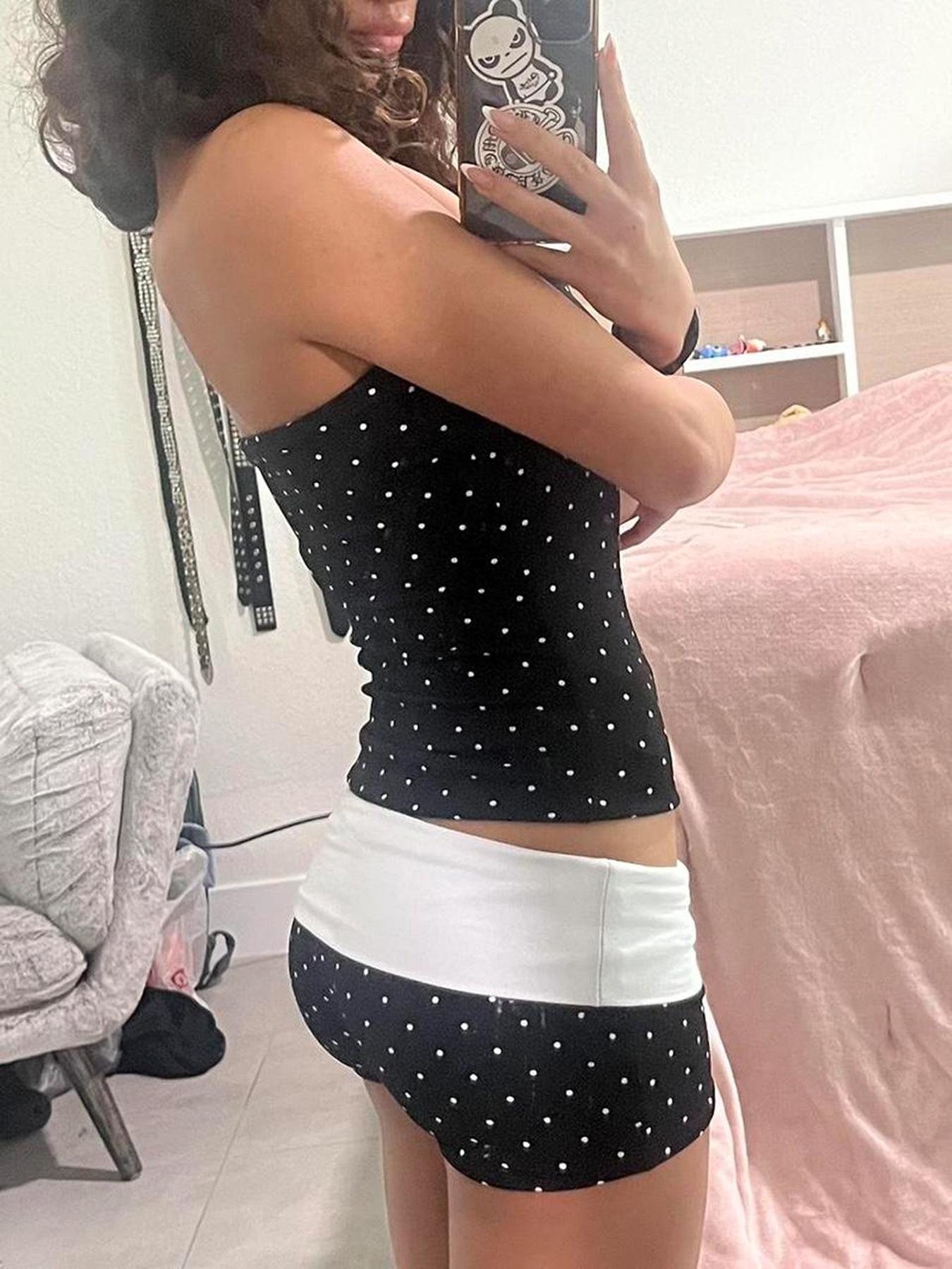 Women's Y2K Polka Dot Crop Top & Shorts Set, Slim-Fit Summer Outfit, Casual Fashion Style for Women, Perfect for Daily Wear