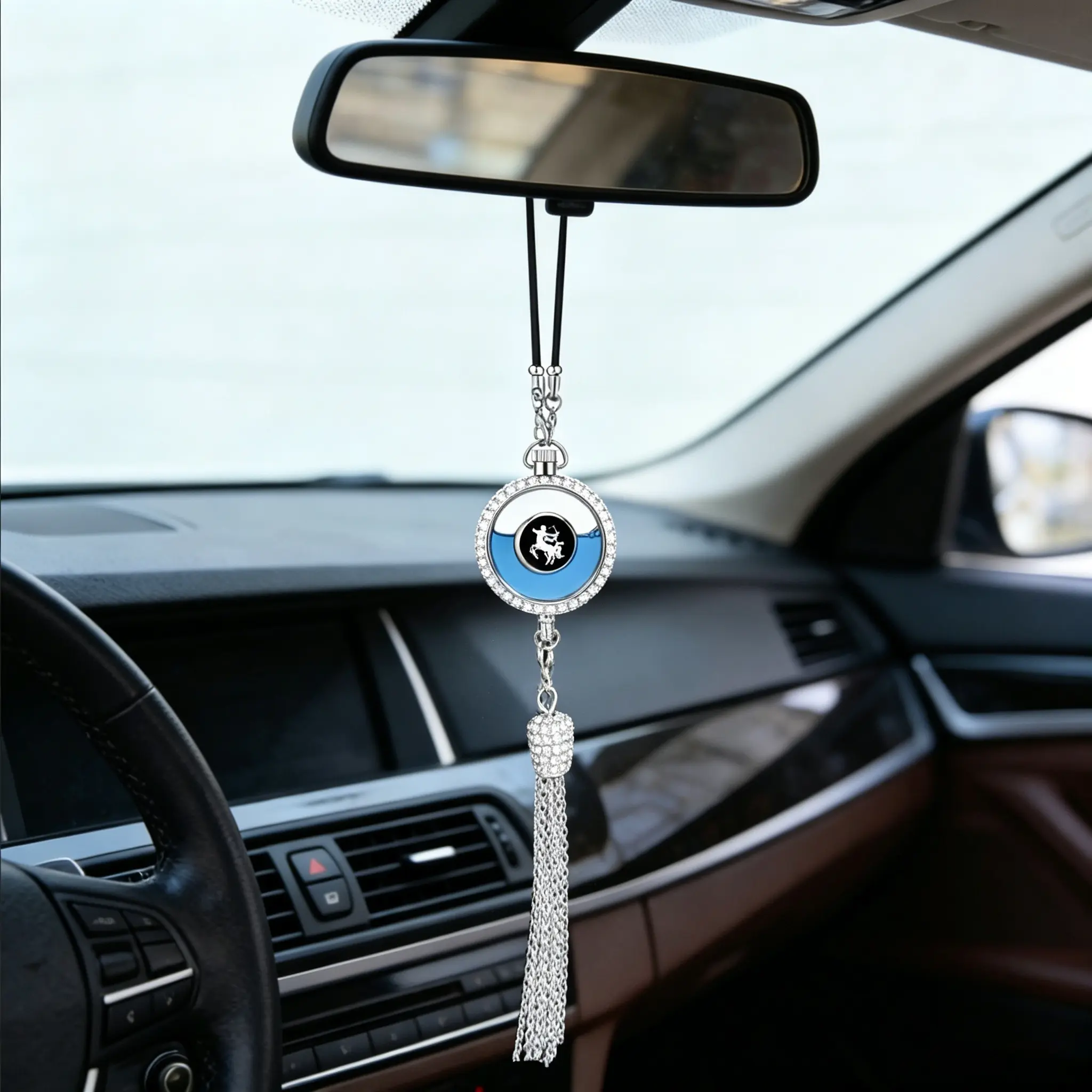 Define Your Drive: Personalized Zodiac Air Freshener Car Fragrance. Sparkling Crystal-Encrusted, Stylish Rearview Mirror Scent, Car Accessory