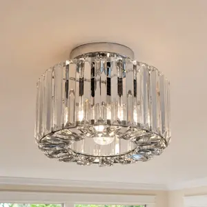 Modern crystal ceiling light, ceiling fixture lighting, LED Ceiling Lights, circular silver LED pendant light, suitable for corridors, bedrooms, kitchens, living rooms, stairs, compatible with E26 three color LED bulbs (bulbs not included)