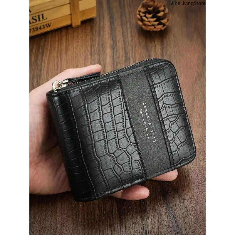 Vintage Wallet for Men, Short Trifold Design in PU Leather with a Zipper Coin Pocket and Multi-Card Holder for Daily Use, Wallets, Business Card Wallet, Card Slot Wallet