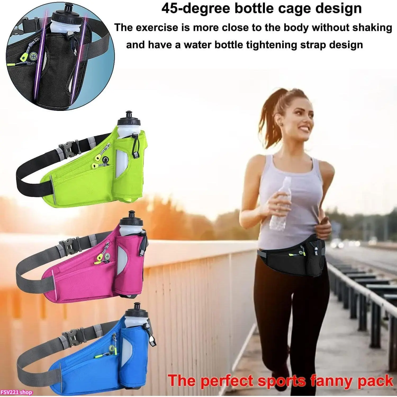 Outdoor Running Waist Bag with Water Bottle Pouch, Waterproof Adjustable Sports Fanny Pack, Multi-purpose Lightweight Belt Bag, ergonomic bounce-free design, great for jogging, cycling, travel and everyday outdoor use