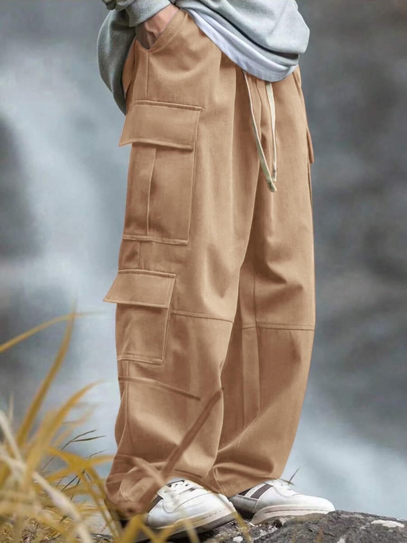 Men's Cargo Pants with Flap Pockets, Adjustable Drawstring Waist, Versatile Outdoor Casual Style for Active Lifestyles