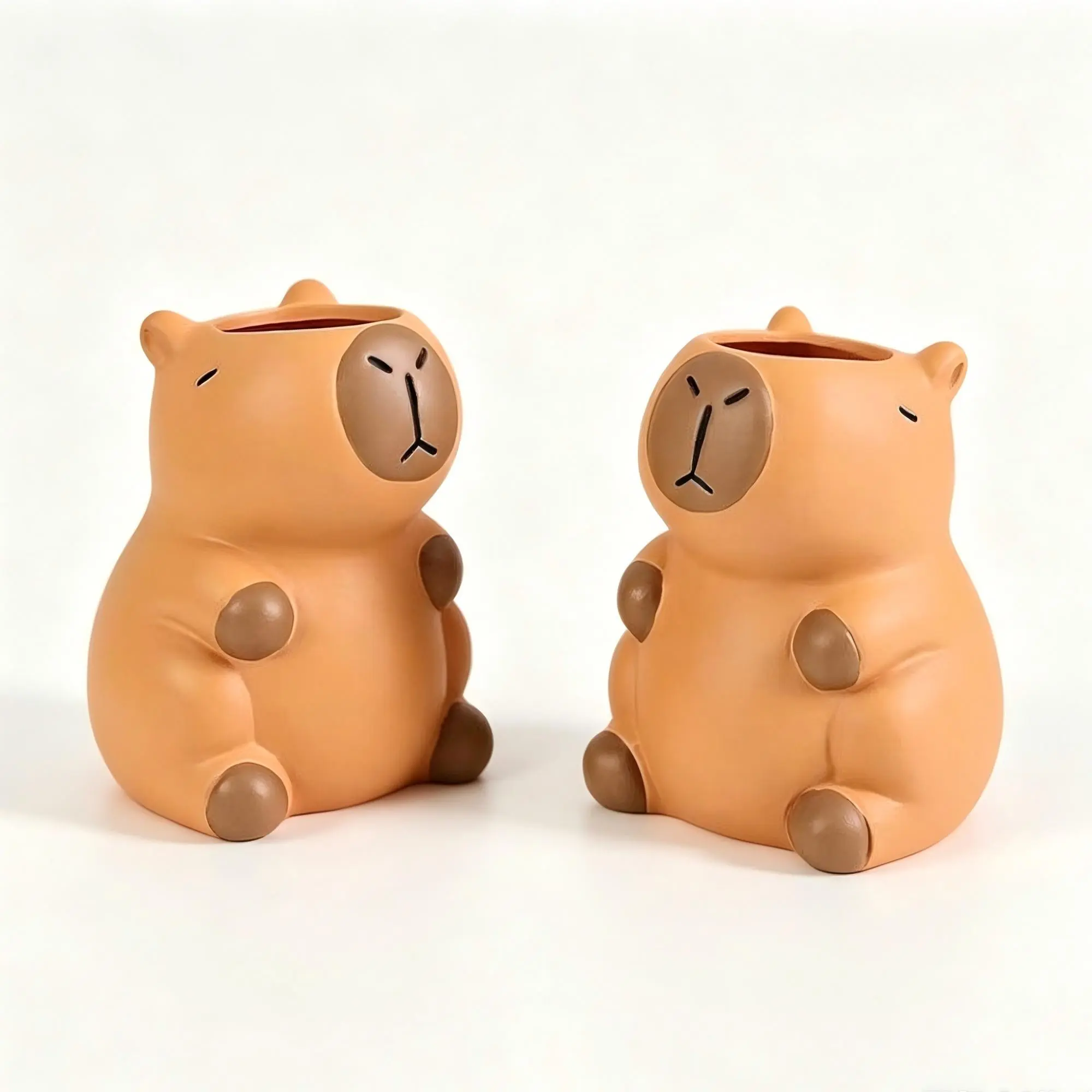 2‑Pack Cute Capybara Multi‑Purpose Desktop Ornament, Kawaii Pen Holder & Makeup Brush Organizer, Versatile Table Figurine for Home Office Dorm Decor, Thoughtful Gift for Friends & Capybara Lovers