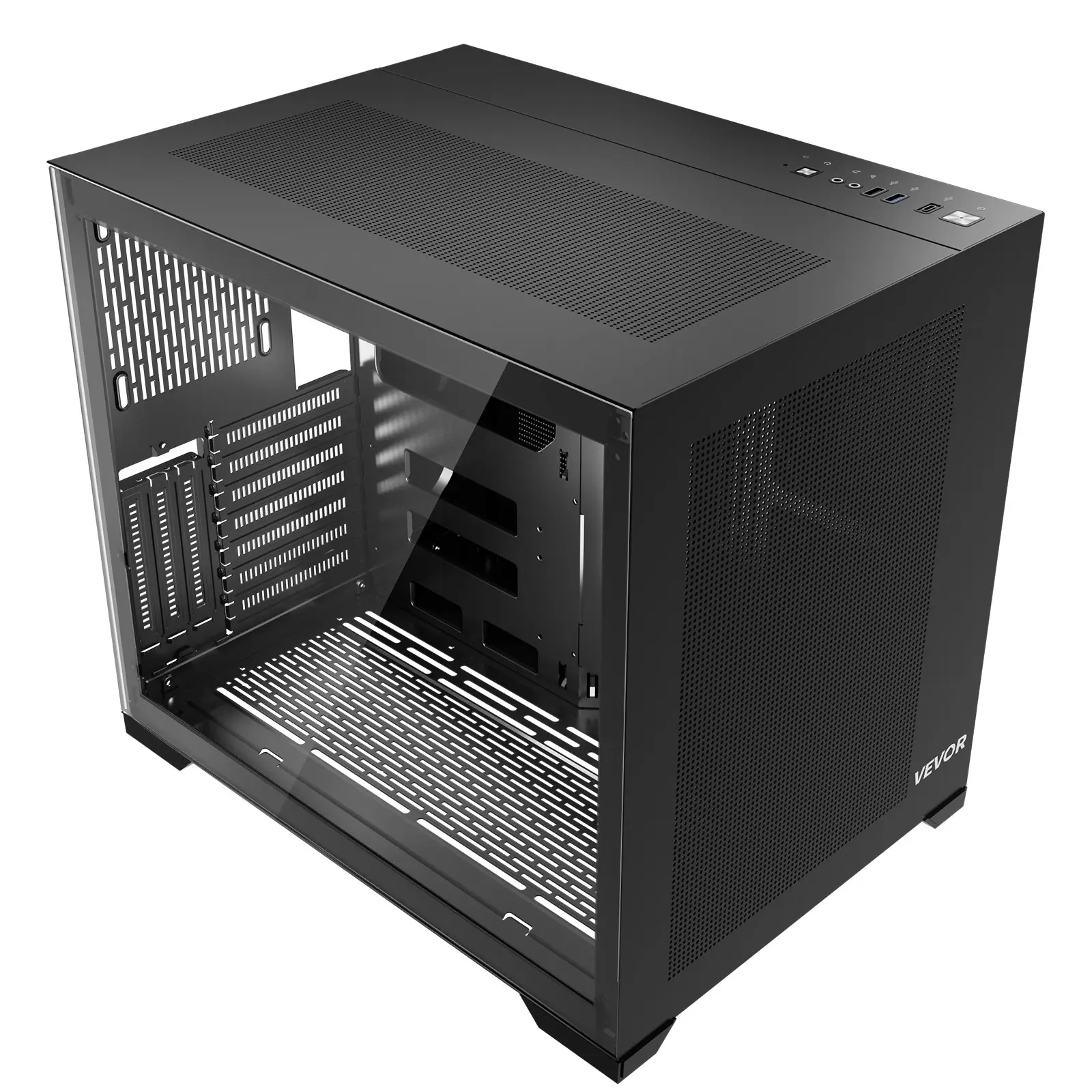 【Summerfinds】VEVOR Mid-Tower PC Case, Dual Chamber, Gaming Computer Case with Tempered Glass Panels, Magnetic Dust Filter, Cable Management, for GPU up to 410 mm in Length, Compatible with ATX/M-ATX/ITX, No Fan
