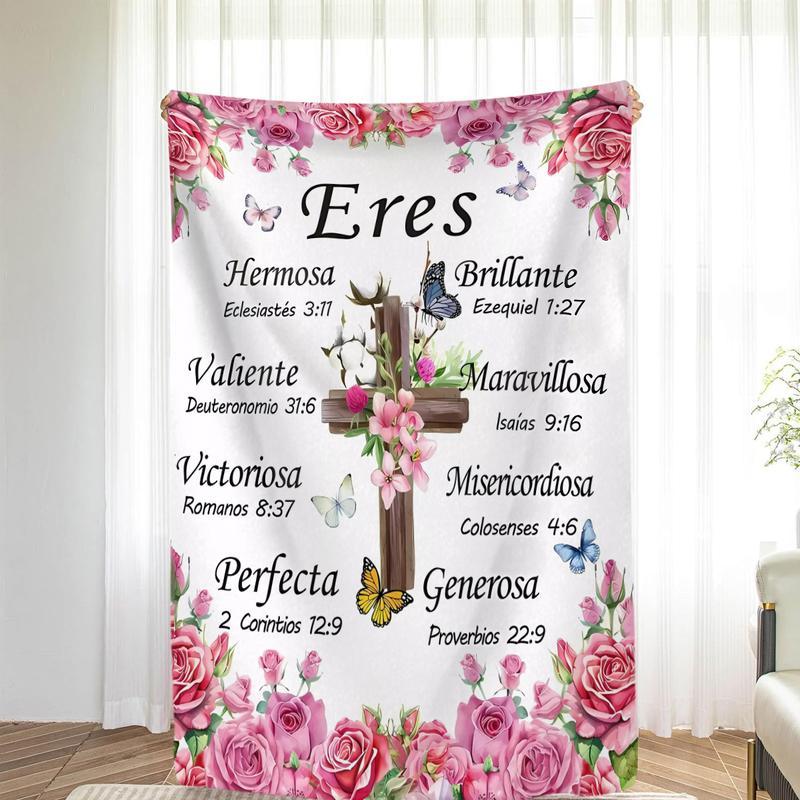 Modern Spanish Floral Print Flannel Throw Blanket - Inspirational Scripture Design, Soft Cozy All-Season Christian Gift for Women, Faith-Based 280GSM Flannel Blanket