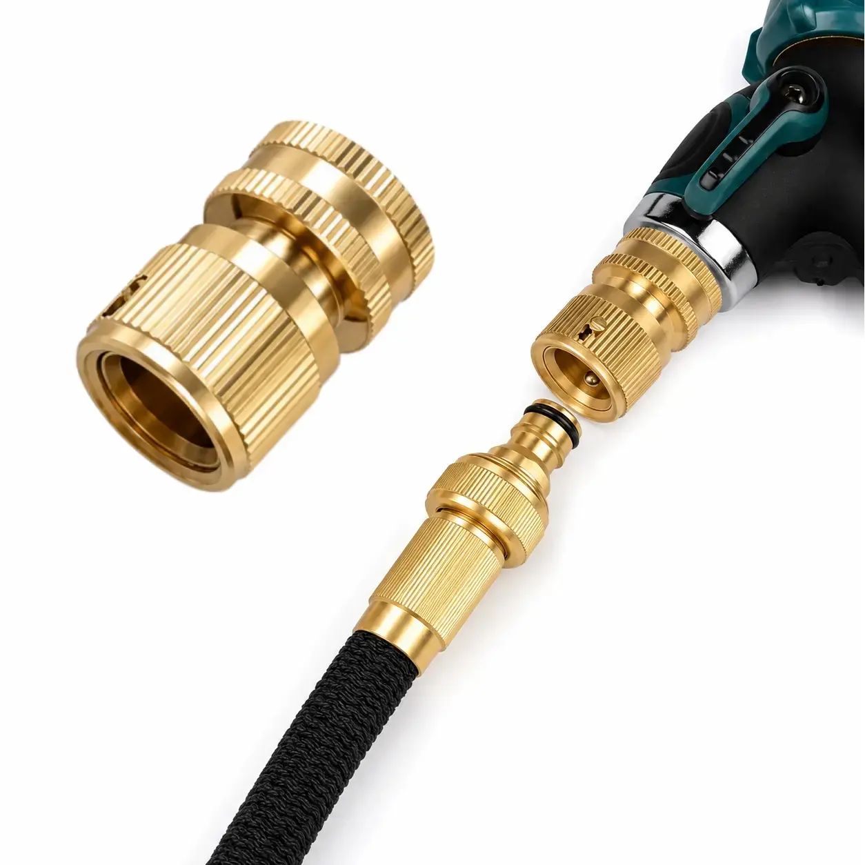 Garden Hose Quick Connector,Solid Brass 3/4 Inch GHT Thread Fitting (NO Sprayer), No-Leak Water Hose Female Adapter (No Male), Garden Hose Connectors