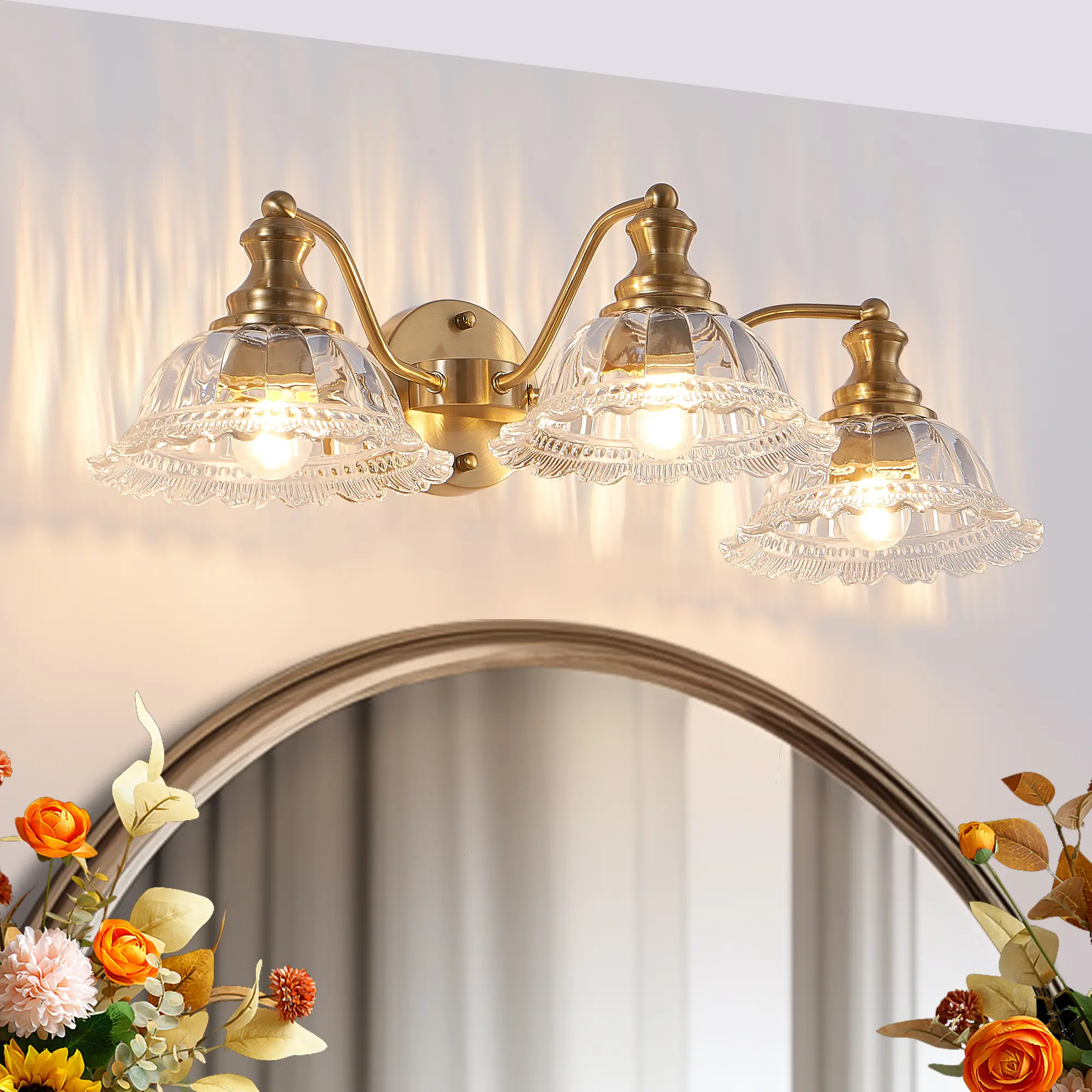 20"/24" Vintage Bathroom Vanity Light, 2/3-Light Gold Wall Sconce with Clear Glass Shades, Elegant Mirror Light Fixture for Bathroom, Bedroom and Hallway (Bulbs Not Included) patio