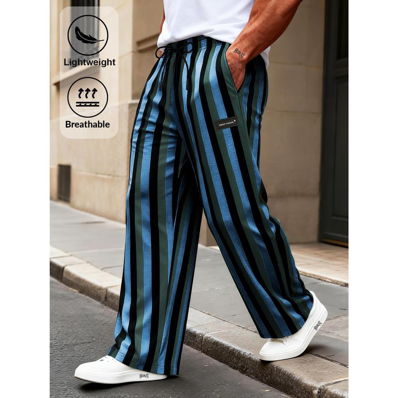 Men's Striped Streetwear Joggers, Lightweight Breathable Cool Fabric, Deep Pockets, Streetwear Clothing for Sports & Outdoor Activities