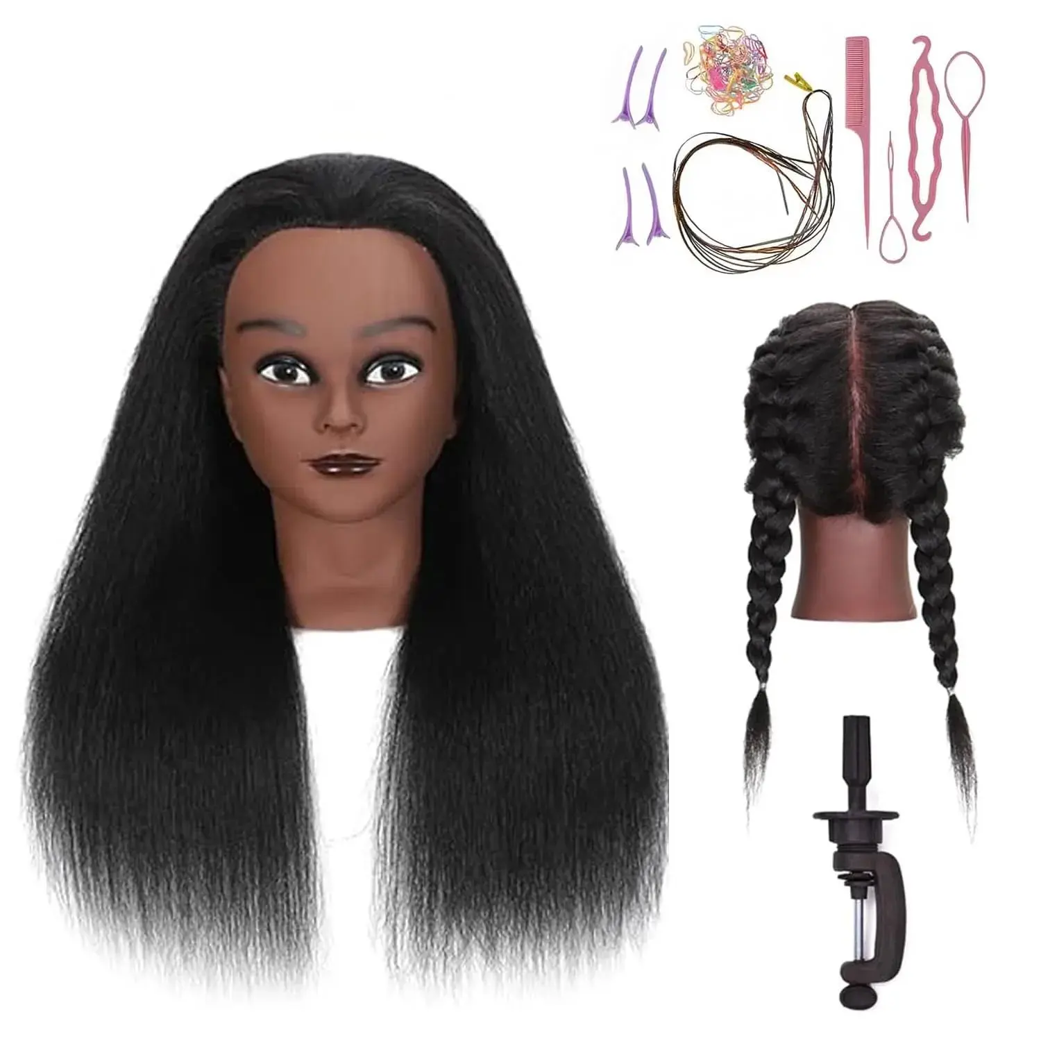 16 Inch 100% Real Hair Mannequin Head Training Head Manikin Cosmetology Doll Head for Hairdresser Practice Braiding Hair Styling with Clamp stand