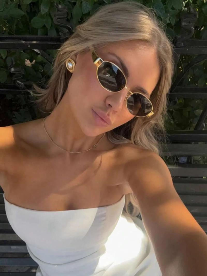 Women's Vintage Oval Frame Sunglasses, Trendy Casual Sunglasses for Everyday Use, Fashion Accessories for Outdoor Activities