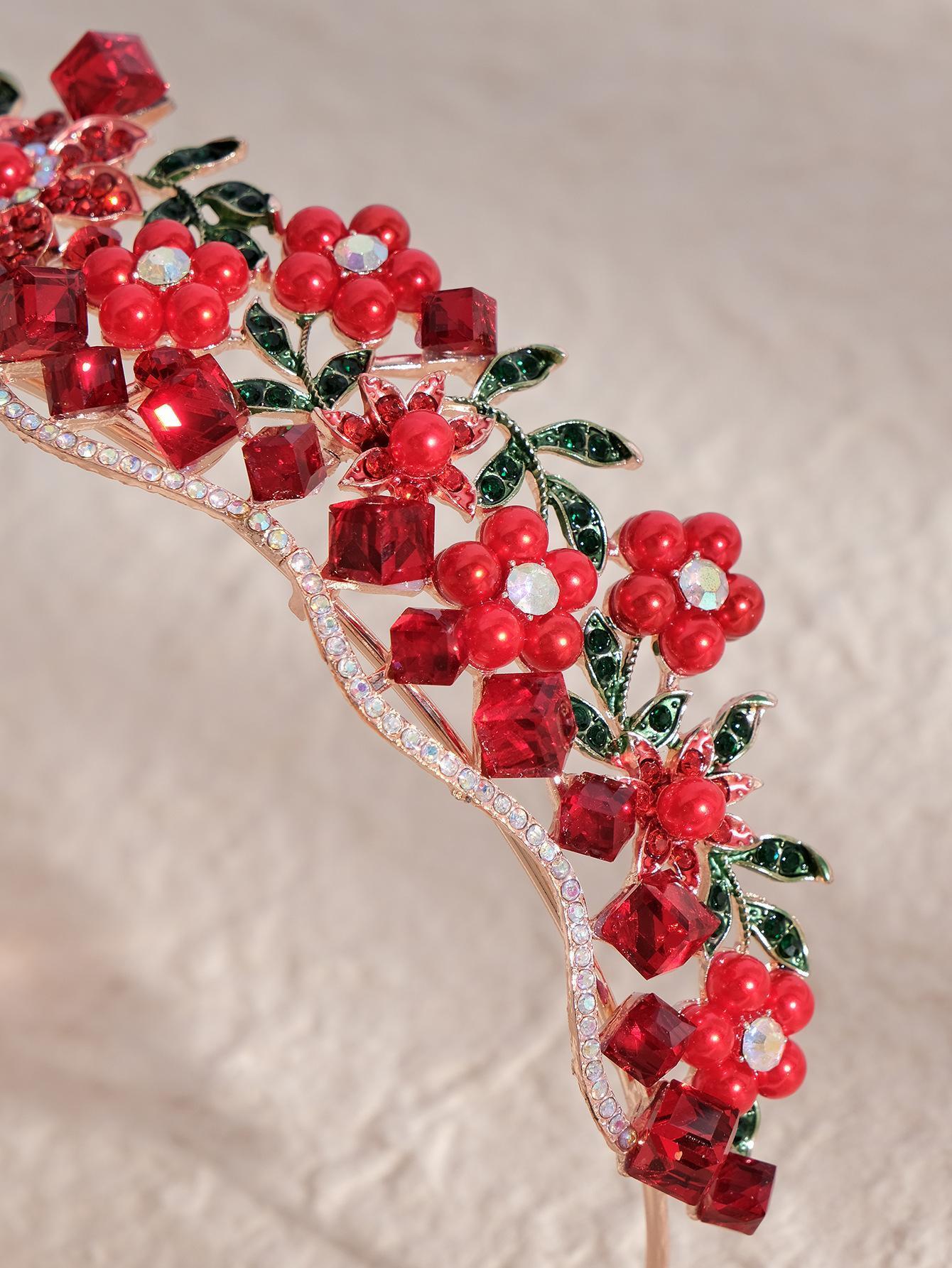 Baroque Purple Crystal Wedding Crown for Women Rhinestone Pearls Tiaras and Crowns Queen Bride Headdress Girls Hair Jewelry