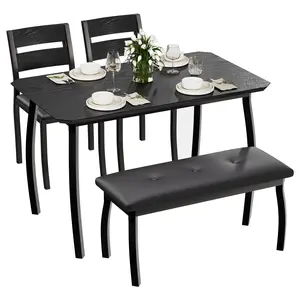 4 Piece Space Saving Dining Table Set for Small Apartment, 43 Inch Wooden Kitchen Table with Padded Bench & 2 Cushioned Dining Chairs, Compact Modern Dining Furniture for Studio & Restaurant