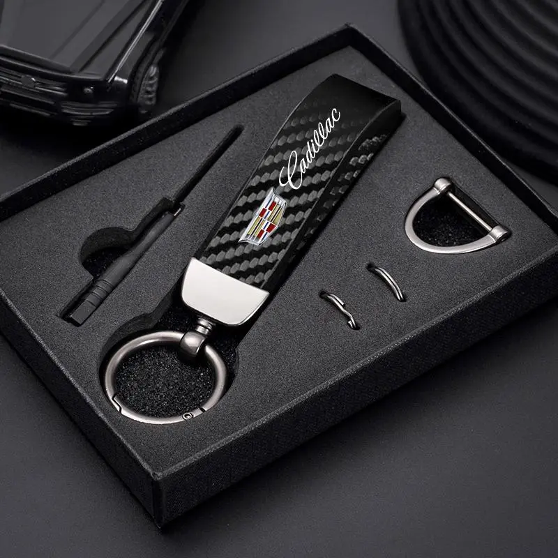 Car Carbon Fiber Style Keychain Microfiber Leather Key Chain For Cadillac Escalade CTS ATS XTS CT4 CT5 XT5 XT4 XT6 CT6 Lyriq SRX