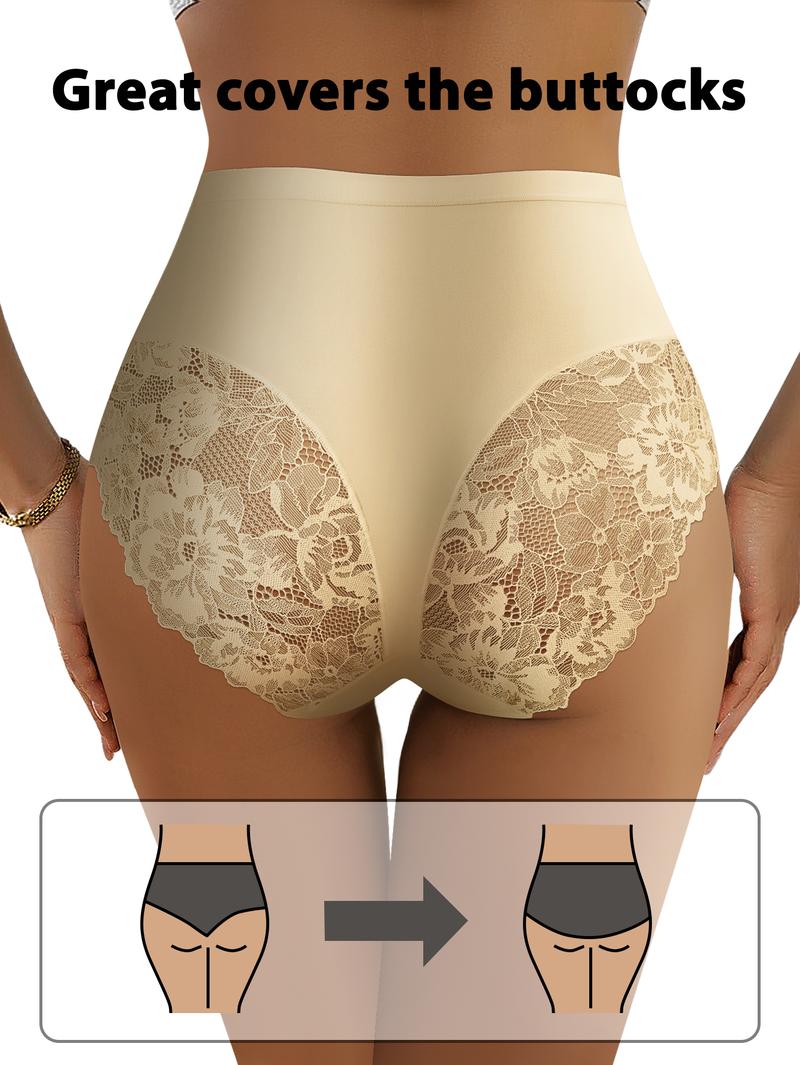QUASTI 10 PCS Cross Design Skin-Friendly Lace Sexy Women's Underwear, High Waisted Milk Silk Fabric Soft Knicker for Breathable Comfy, Solid Color Panty Female Intimates, Suitable for Daily Wear