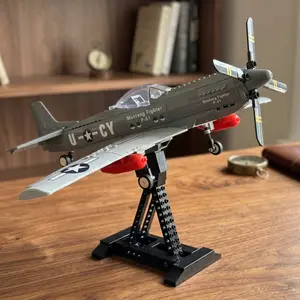 P-51 Mustang Fighter Jet Airplane Building Blocks Set Classic Military Aviation Model Kit Collectible Aircraft Construction Toy With Moving Wheels, 2 Bombs, Christmas Birthday Halloween Gift for Boys Adults History Fans Retro Plane Desktop Display