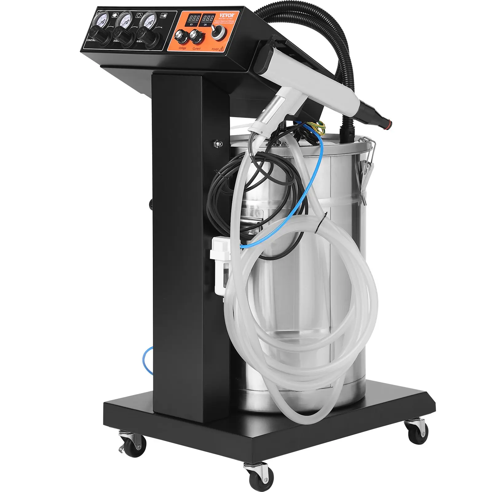 【DealsForYouDays】VEVOR Powder Coating System, 40 W 100KV Electrostatic Output Powder Coating Kit with 50L Powder Hopper, 450g Per Minute Powder Coating Machine with Spray Gun and Trolley Base, for Indoor and Outdoor