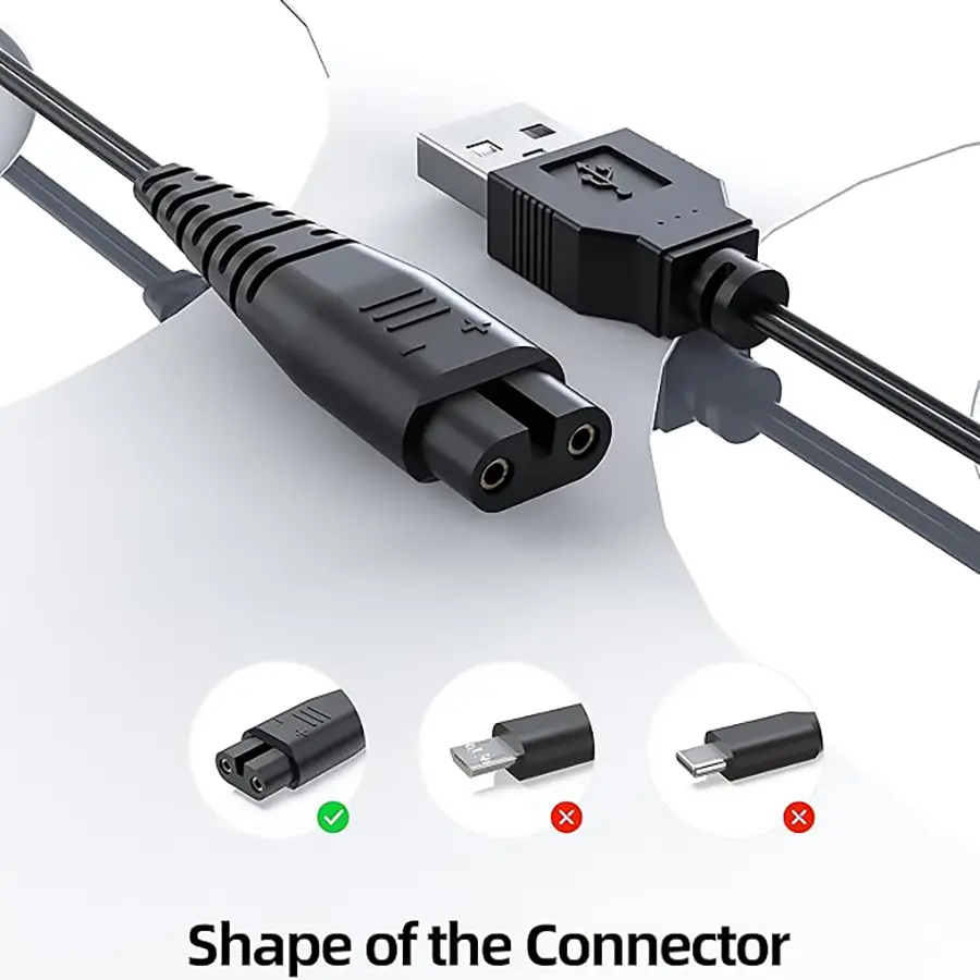 Hatteker USB Charging Cable for Hair Clipper & Trimmer 5V Power Cord, for RFC-598/588/690/RSCX-7568 models, Universal USB Port Plug & Play, Smart Voltage Regulation for Safe Fast Charging & Battery Protection, Durable, Includes Bonus Cleaning Brush for ho