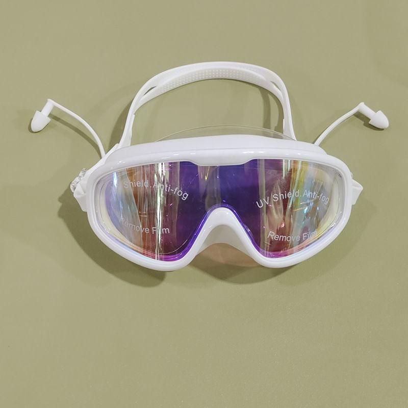 Unisex Waterproof Swimming Goggles Anti Fog Sun Protection Large Frame Protective Swim Glasses Electroplated Diving Goggles HD Lenses Comfort Fit Grade UV Block