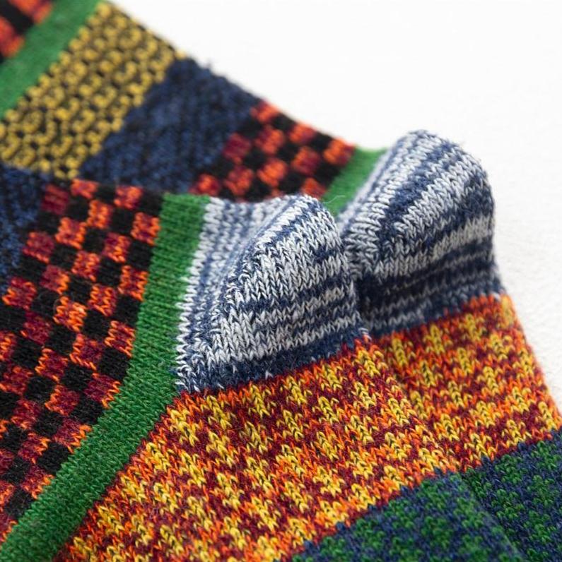 5-Pack Men’s Thick Wool Winter Socks - Retro Colorful - Perfect for Snow Boots EU 38-44