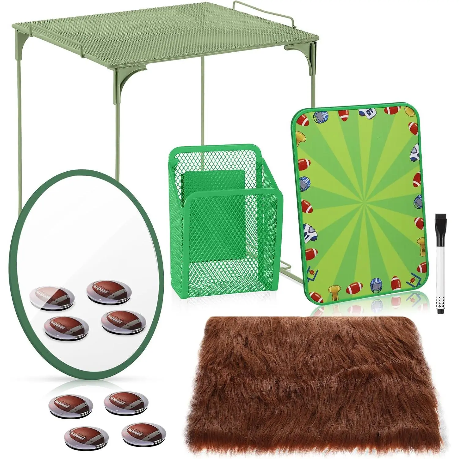 10 count Locker Accessories Kit  Cute Locker Organizer Set Include Lockers Shelf, Plush Rug,  Mirror, Pen and Pen Holder, Message Board, Round (Football)