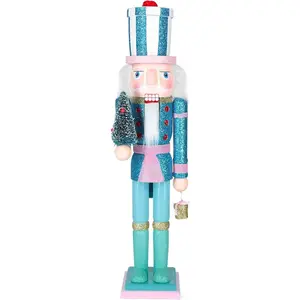 15" Wooden Christmas Nutcracker Decor Collectible Nutcracker Ornament for Festival Party Outdoor Xmas Gifts (Blue Christmas Tree)