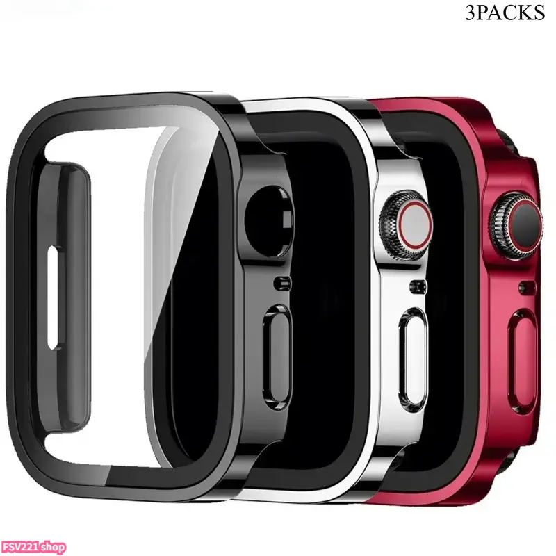 2026 New Hot 3-Pack Protective PC Case with Tempered Glass Screen Protector for Smart Watch 11,10,9,8,7,6,5,4,SE,Ultra - Electroplated Finish, All-Around Protection, Lightweight, Scratch-Resistant, Compatible with 40mm,41mm,42mm(S10/S11),44mm