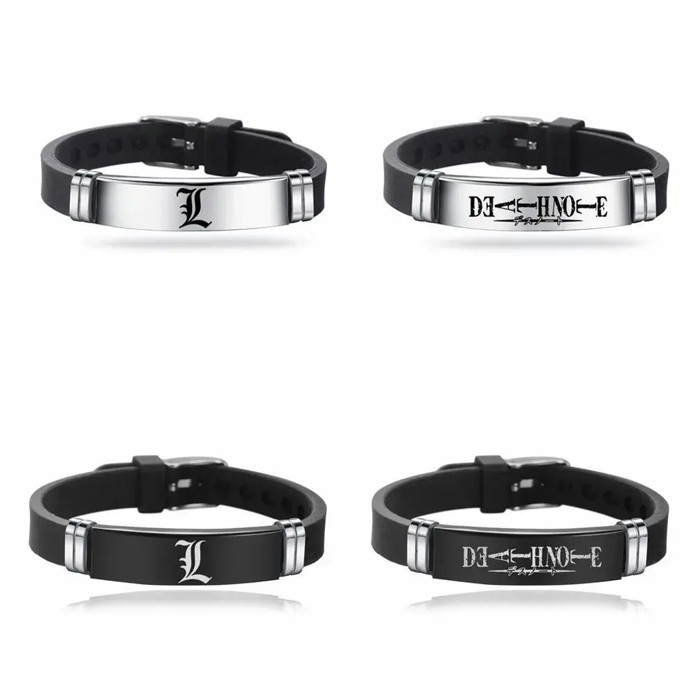 Anime Death Note Black Silicone Cuff Bangle Stainless Steel Bracelets Gift Jewelry for Women and Men Fans Collection
