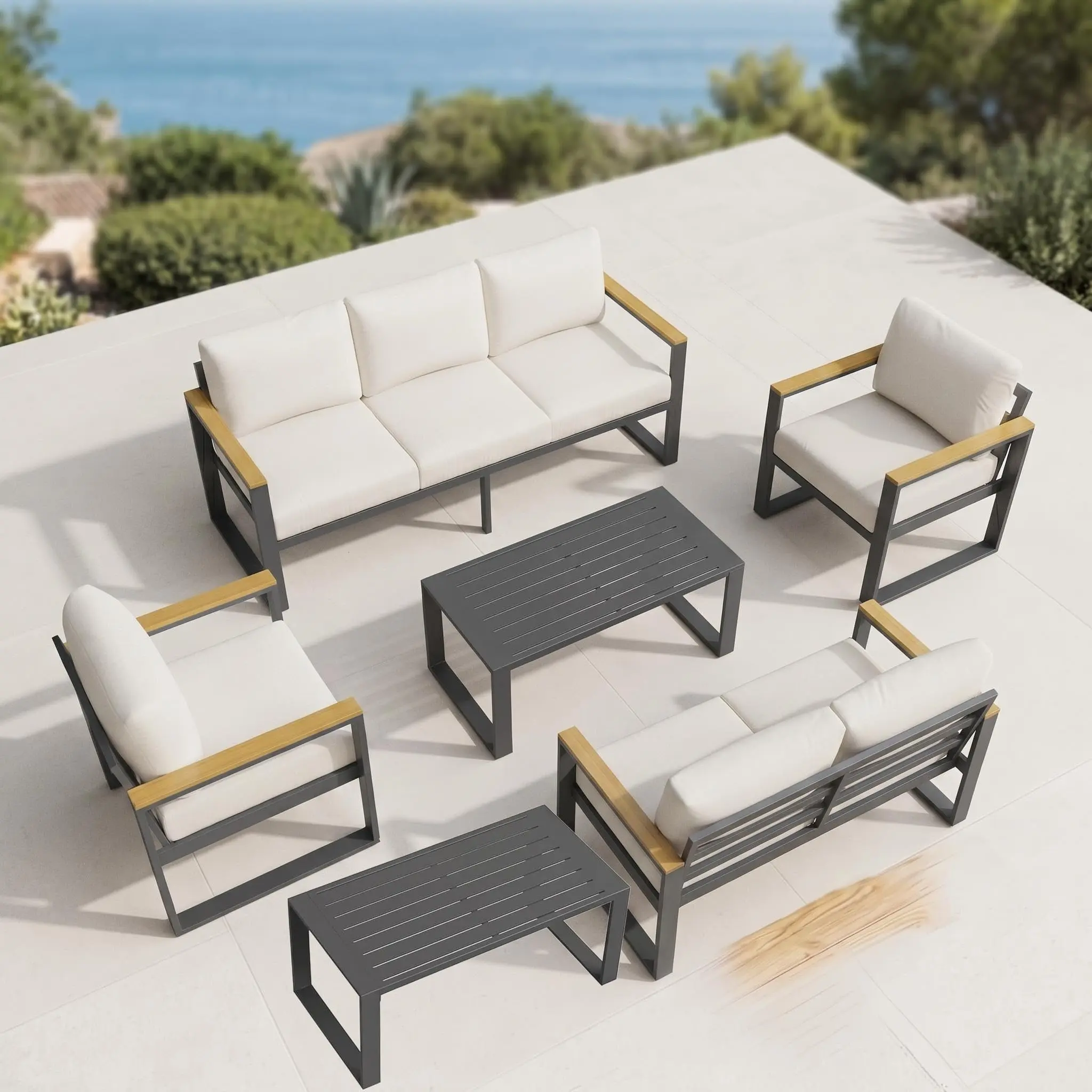 GARVEE Aluminum Outdoor Patio Furniture Set with Coffee Table, 5 Piece Patio Conversation Sets with Washable Thick Cushions, Outdoor Sectional Furniture Set for Porch, Balcony, Deck, Yard, Graphite