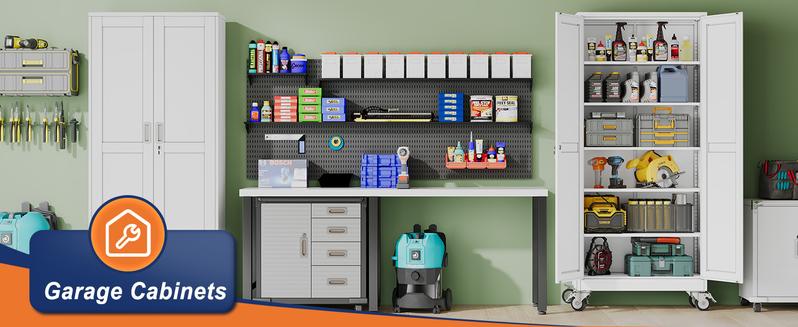 GEITIN 75" Tall Metal Garage Storage Cabinet with Wheels & Locking Doors, 5 Adjustable Shelves, Heavy Duty Steel Tool Cabinet for Garage, Home, Office, Shop