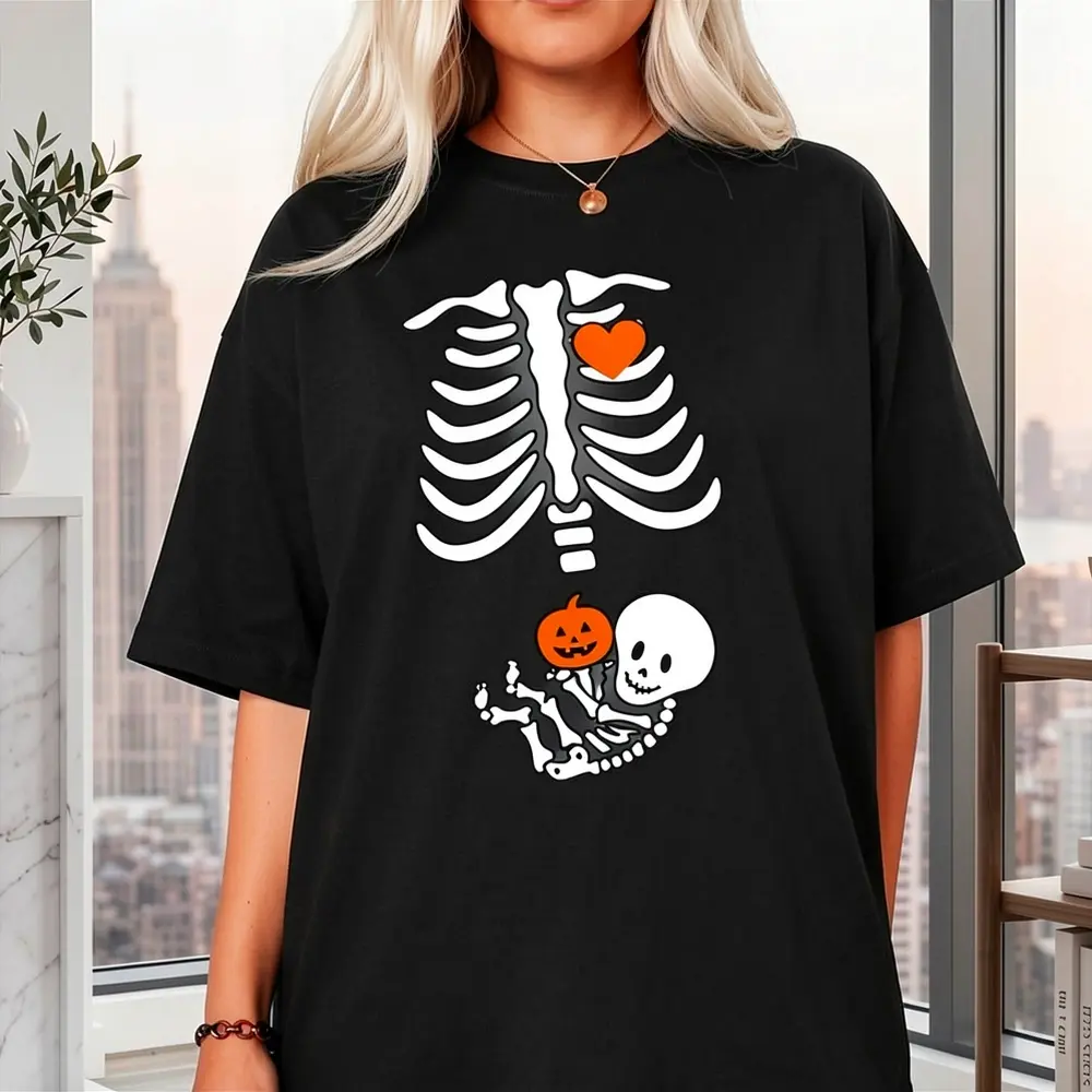 Skeleton Halloween Maternity Shirt, Funny Pregnancy Announcement 2024 Shirt, Pregnant Women Costume, Fall New Mom Sweater, Mommy to Be Gift, Pregnant Halloween Shirt, New Mom Halloween Shirt, Trending Shirt For Women