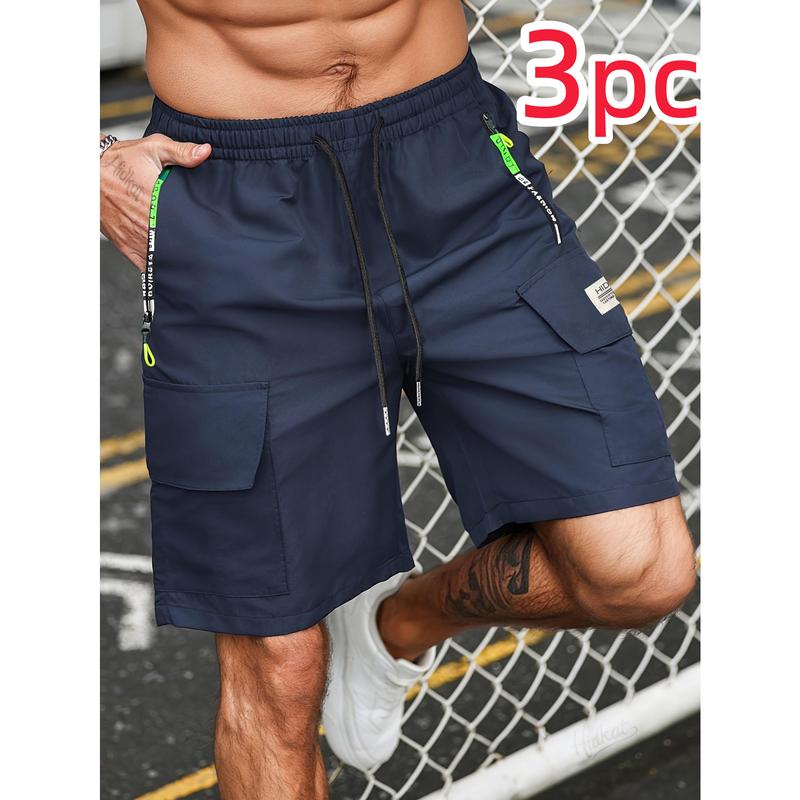 Men's 3PC Multi-Pocket Workwear Sport Shorts - Menswear Activewear, Cotton-Nylon, Quick-Dry Athletic Summer Outdoor Wear for Daily Commuting & Outdoor Activities
