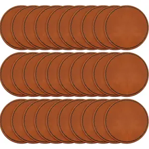 30 Pcs 2.5 Inch Round Brown Blank Adhesive Laserable Leatherette Hat Patches, Faux Leather Sewing Laser Engraving Supplies for Hats Jackets Backpacks
