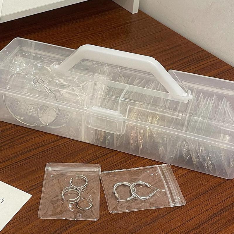 Clear Rectangle Jewelry Storage Box, 1 Count Portable Dustproof Badge Storage Case With Handle For Jewelry Photo Badge