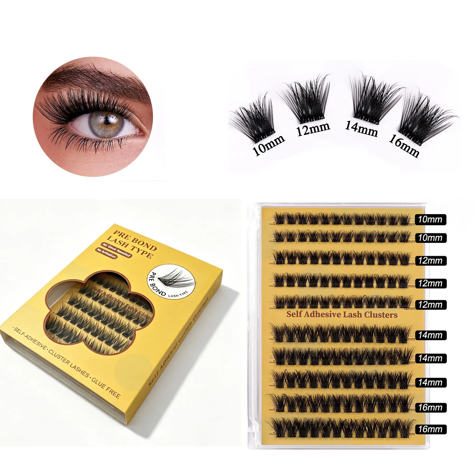 Glue-Free Self-Adhesive Cluster Lashes, Stick in 3 Seconds, Dense & Voluminous, European 5D Curly DIY Lash Extension Kit