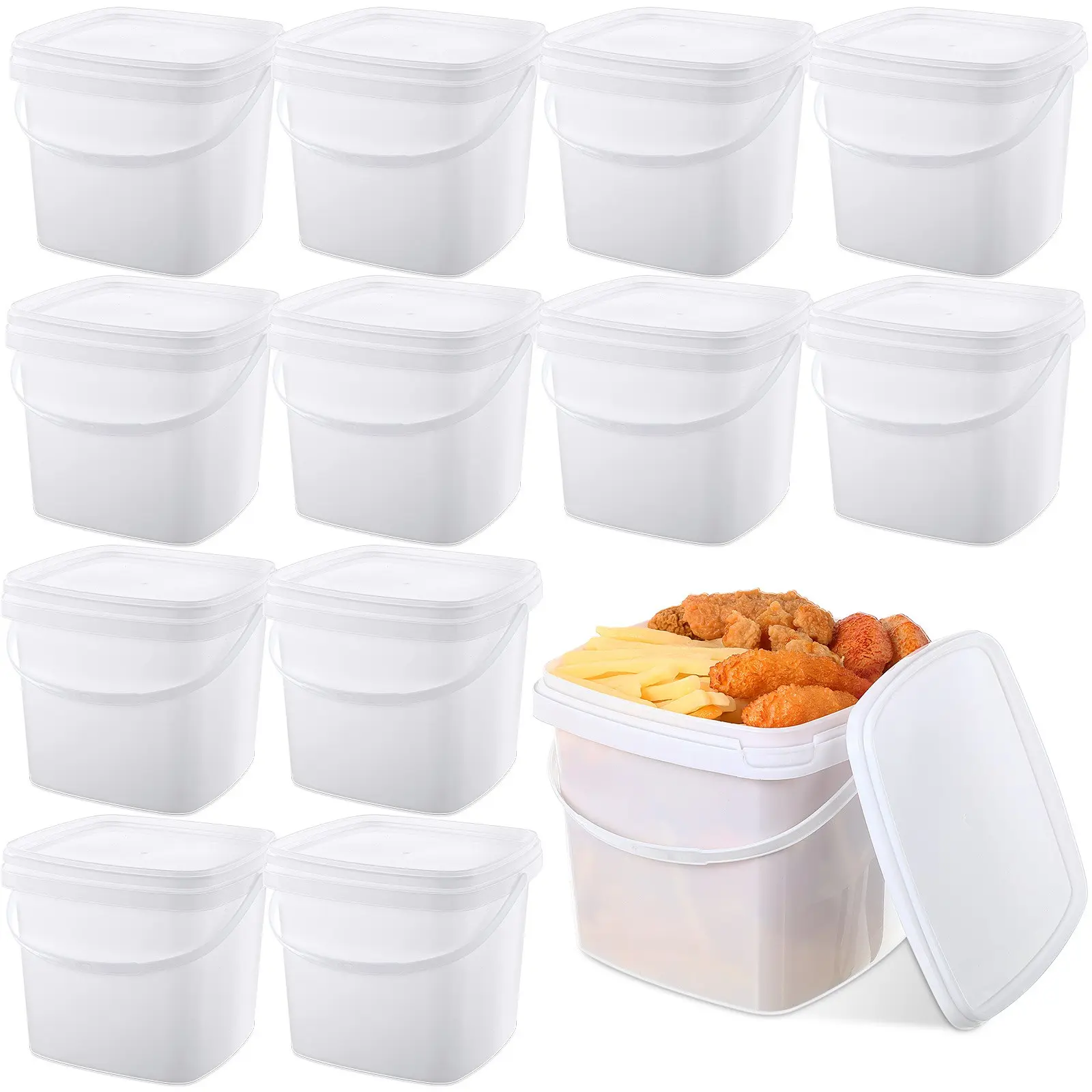 12pcs 3 Qt/ 101oz/ 3L Plastic Food Containers, 0. 74 Gallon Ice Cream Buckets with Lids and Handle Reusable Square Deli Containers Freezer and Microwave Safe for Kitchen Food Drinks Storage