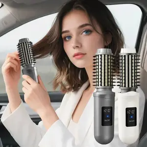 Portable wireless curling iron, straightening brush, curling wand, rechargeable multifunctional straightener, damage-free, with 3 temperature settings, automatic styling, suitable for short and long hair, a hair tool suitable for home and travel use