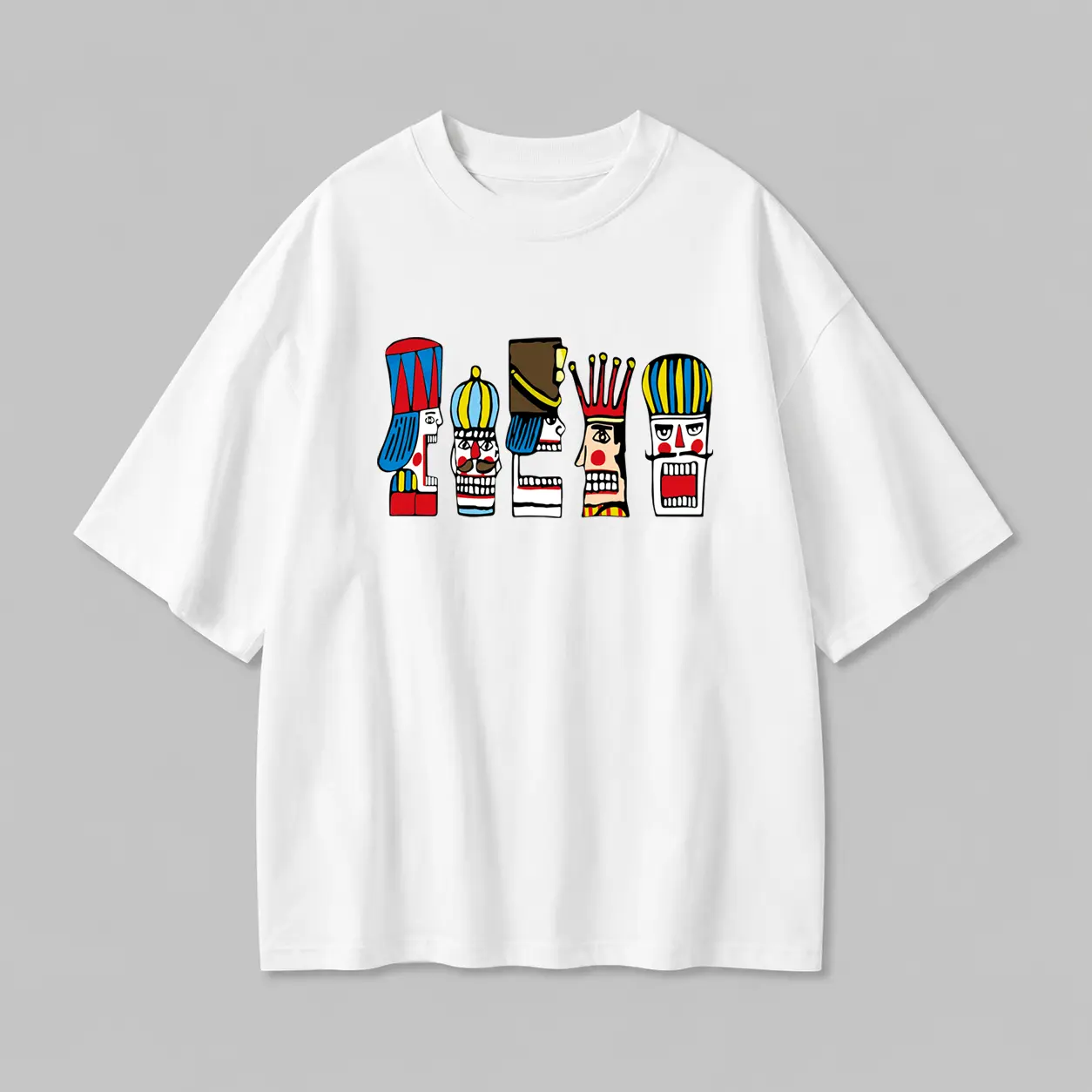 Colorful Nutcracker Soldiers Graphic T-Shirt, Retro Christmas Holiday Tee, Festive Short Sleeve Crew Neck Casual Unisex Top, Winter Gift Idea