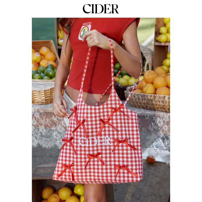 Cider CIDER ICON BOWKNOT & GINGHAM TOTE BAG