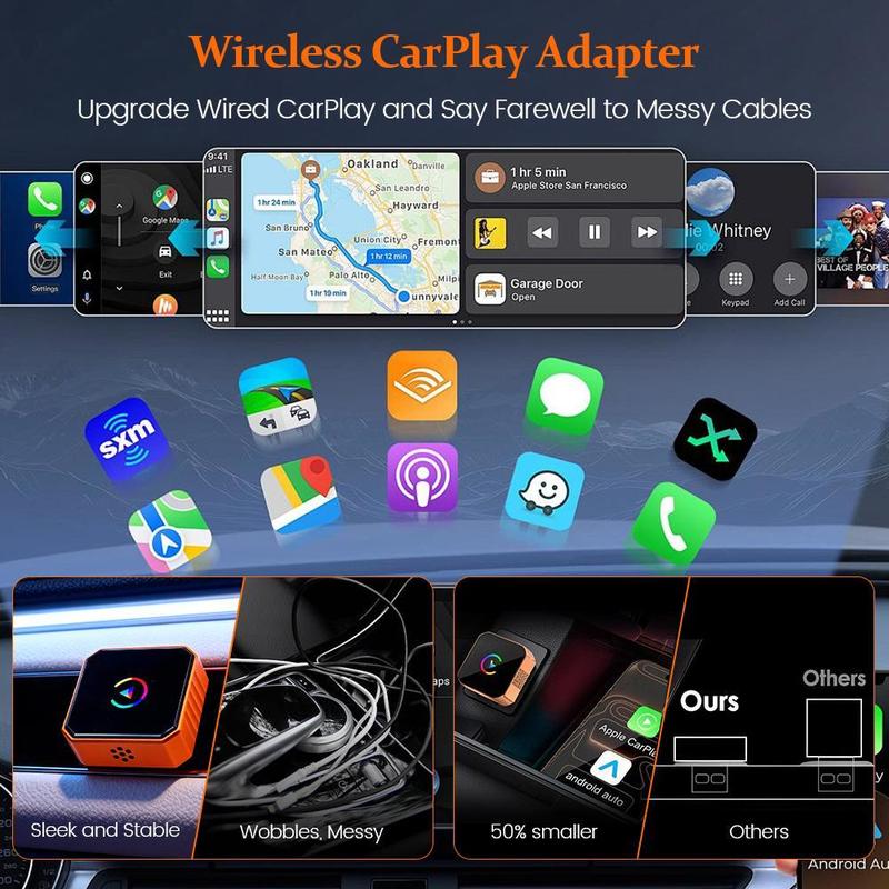 Wireless CarPlay & Android Auto Adapter, Hands-Free Calling, Plug & Play, Fast No-Delay Link, iPhone & Android Compatible