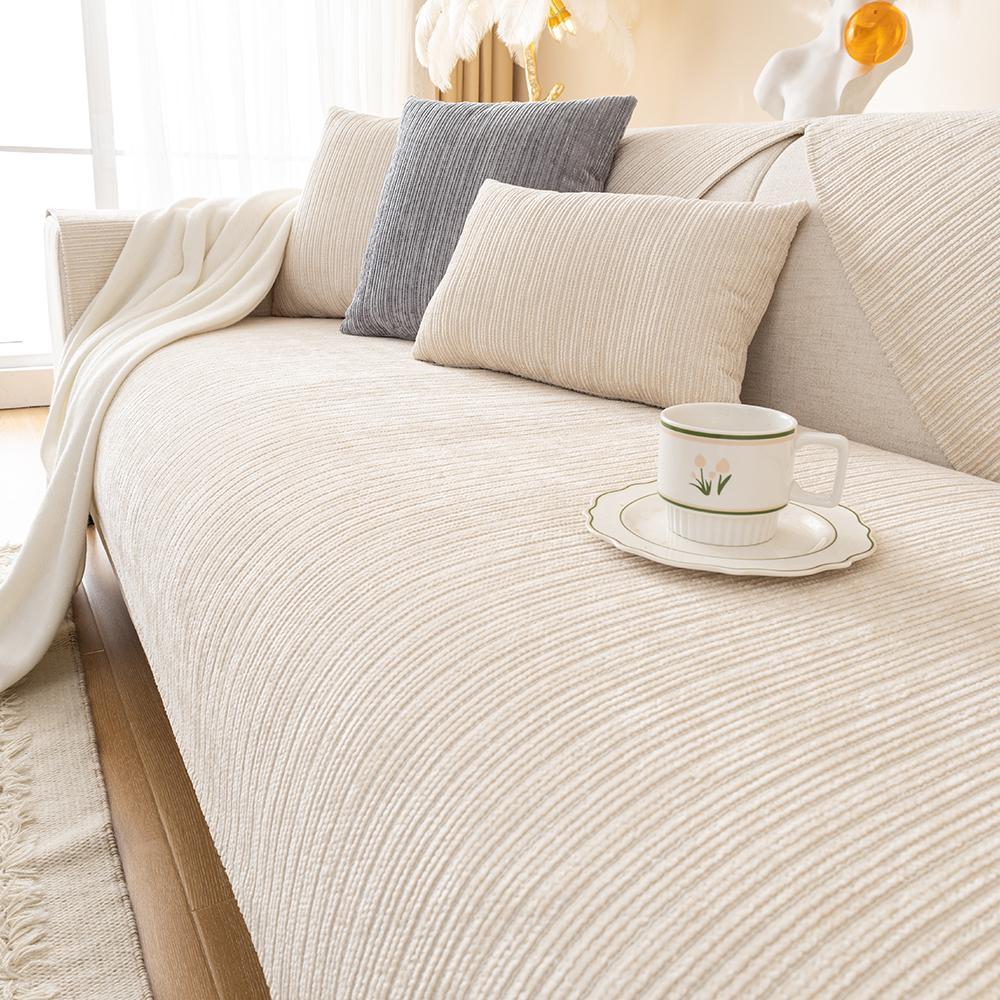 Solid Color Jacquard Chenille Sofa Cover, Jacquard Couch Covers, Non-Slip Sofa Slipcover Protector for Home & Living Room, Fits 1- to 4-Seat Sofas, Sofa Couch Cover