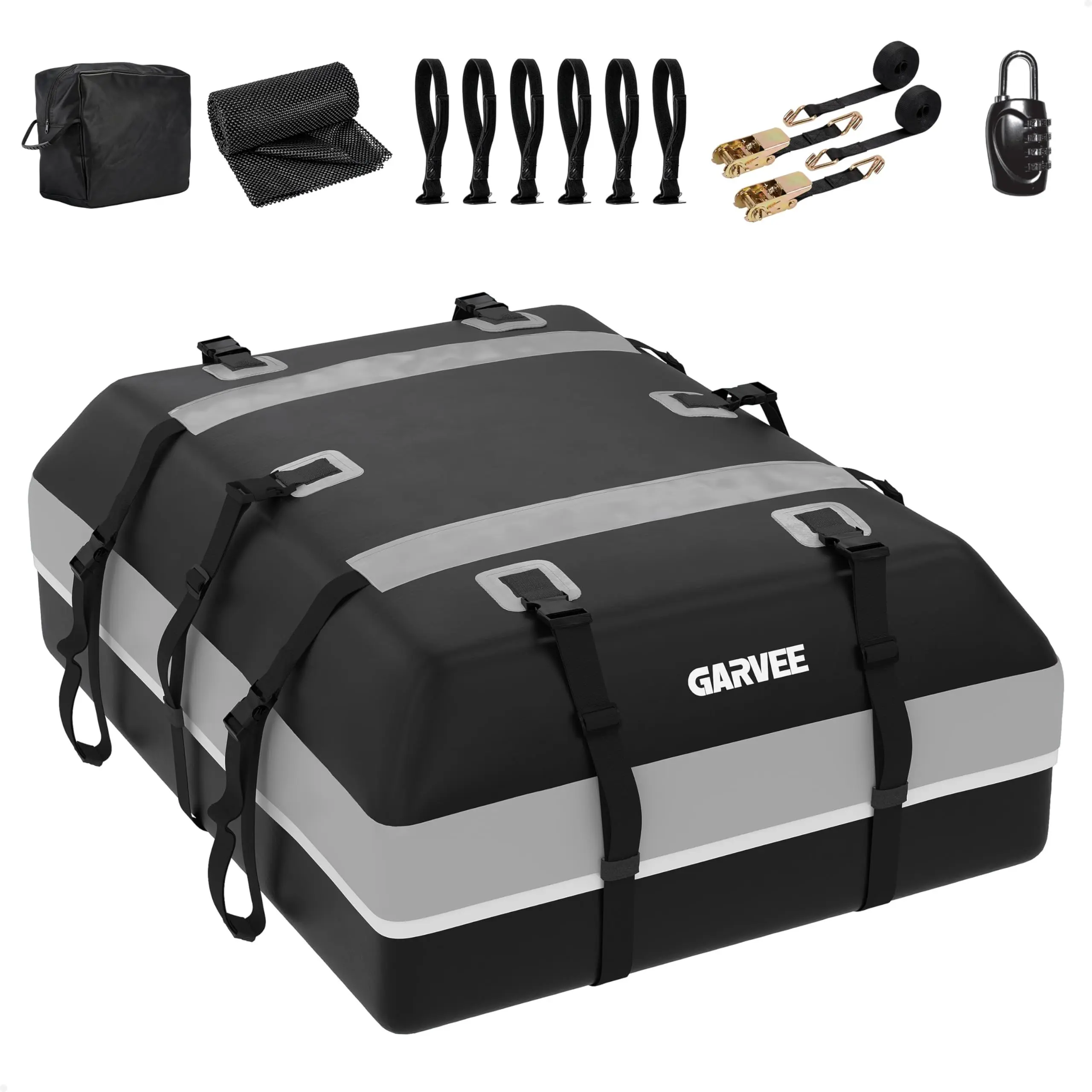 Waterproof Car Rooftop Cargo Carrier Bag – 21 Cubic Feet Soft Shell Roof Luggage – Fits All Vehicles with or Without Rack – Includes Ratchet Straps, Anti-Slip Mat, Door Hooks, Luggage Lock – Ideal for Travel and Secure Storage