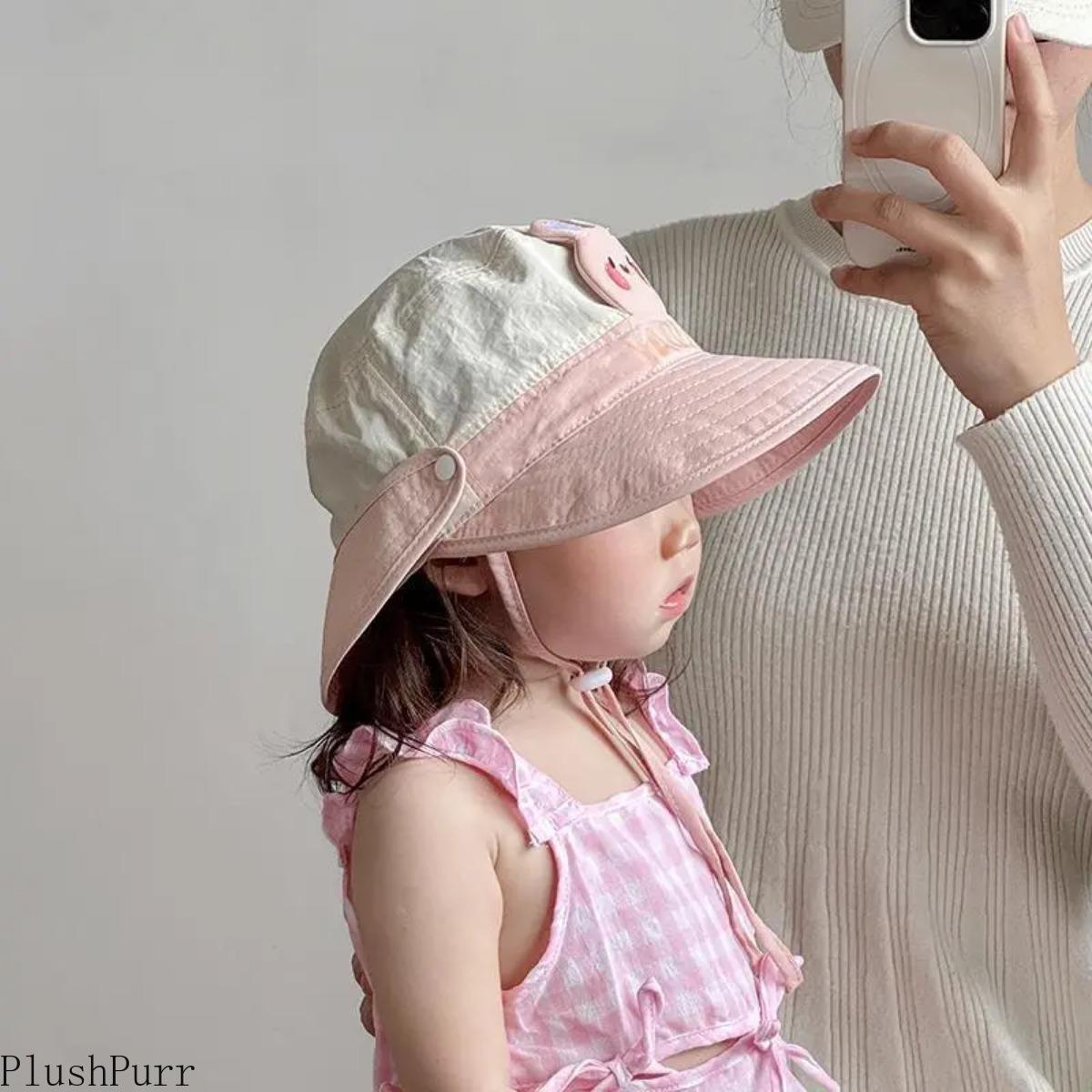 Baby Bucket Hat for Toddler Boys & Girls, Cartoon Wide Brim Sun Hat, Lightweight Quick-Dry Breathable Summer Cap with Adjustable Strap, Soft Sun Protection for Beach, Travel, Park & Outdoor Play