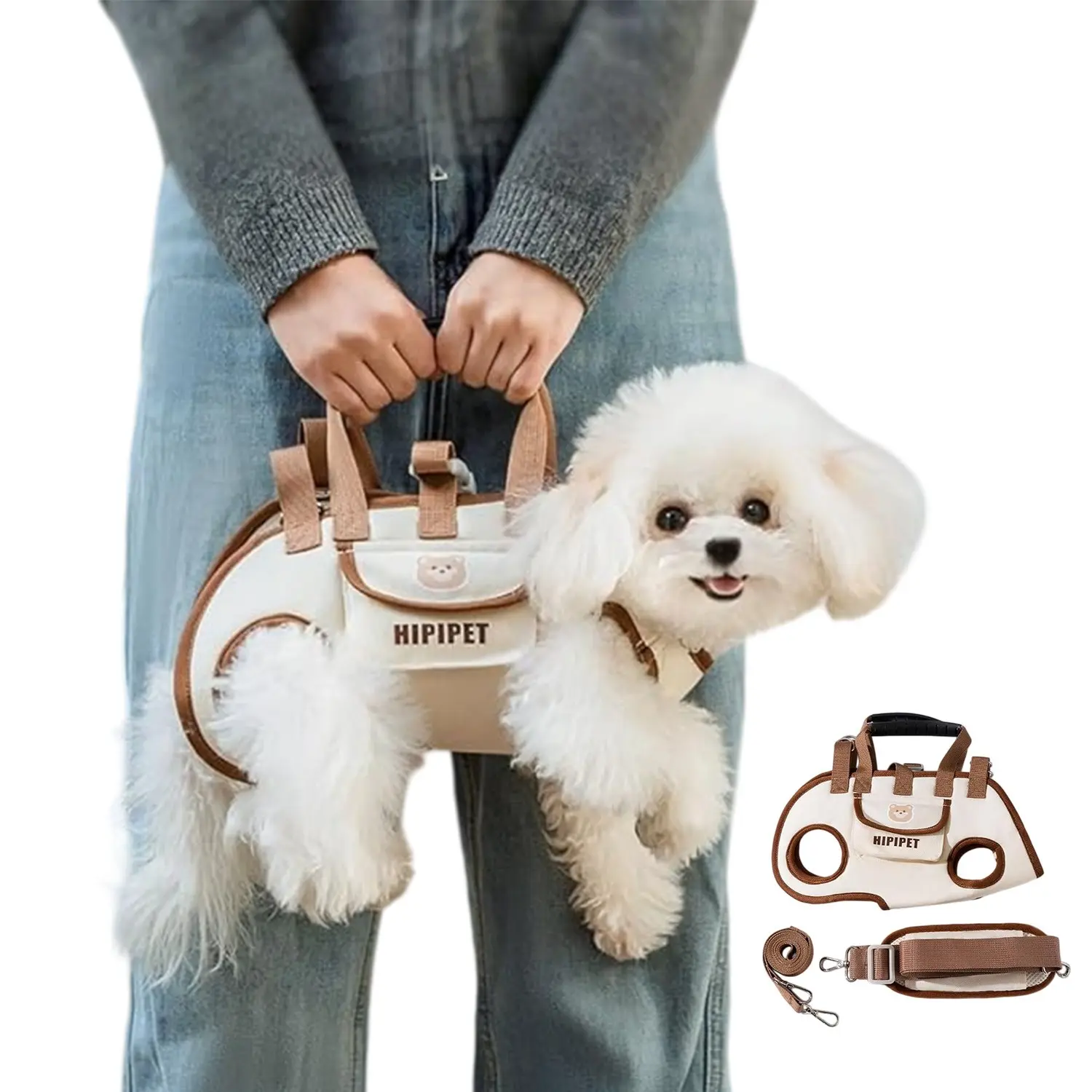 Portable Breathable Pet Carrier Sling & Backpack, Puppy Carrier Purse for Dogs & Cats, Adjustable Full-Body Harness with Traction Leash, Crossbody & Car-Friendly