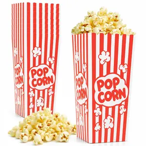 24 count Popcorn Boxes, 7.9" Tall and 3.6" Square Large Capacity Popcorn Containers Buckets for Pop Corn Machine, Movie Night, Cinema, Carnival, Party, Concessions