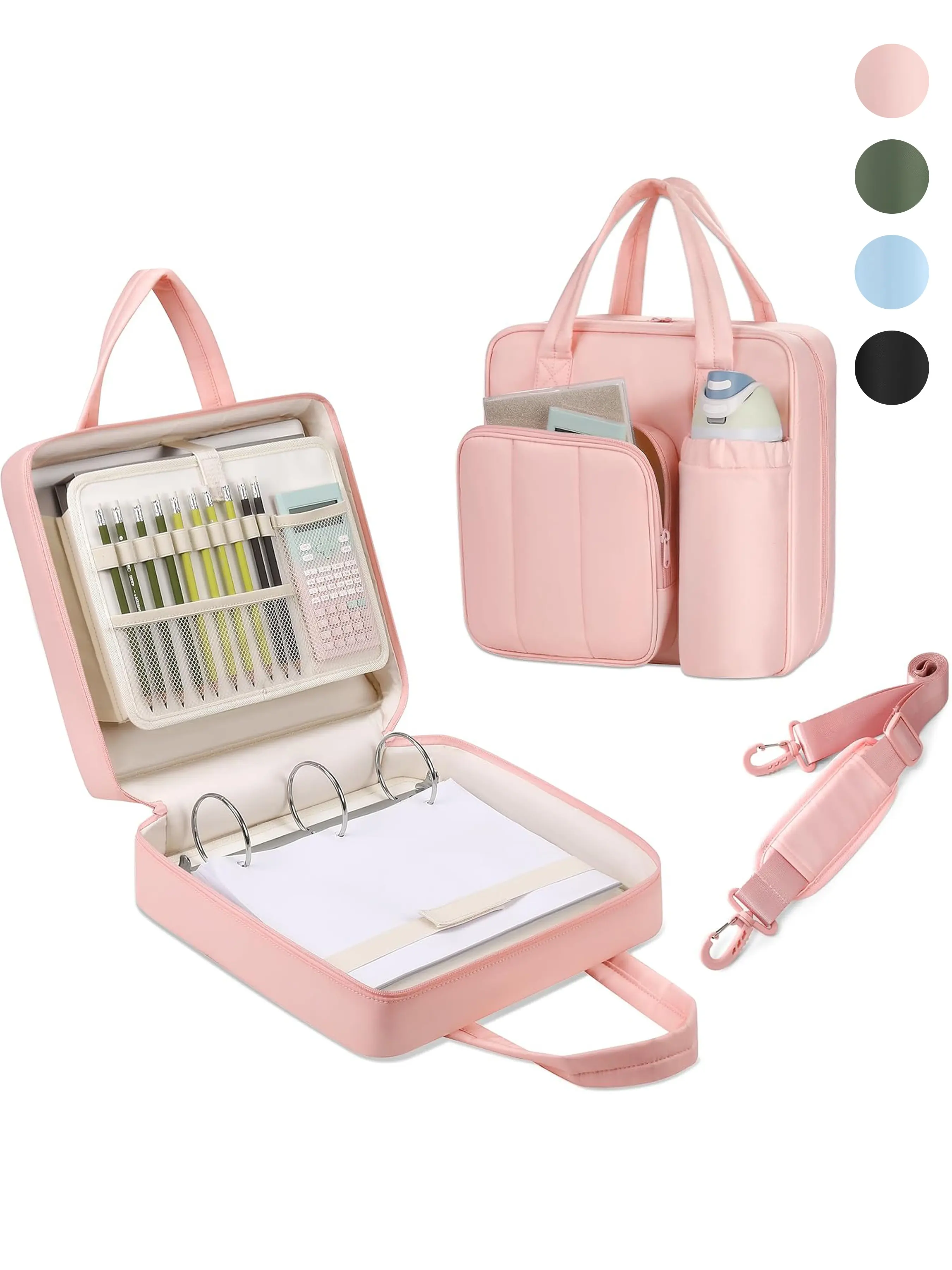 Upgraded Zipper Binder | 3-Inch & 2-Inch O-Rings, School Zipper Binder, 600 Sheet Capacity Trapper Keeper with 13 Inch Laptop Sleeve & Water Bottle Holder, Binder Bag with Multi-Pockets & torage Organizer, Shoulder Strap