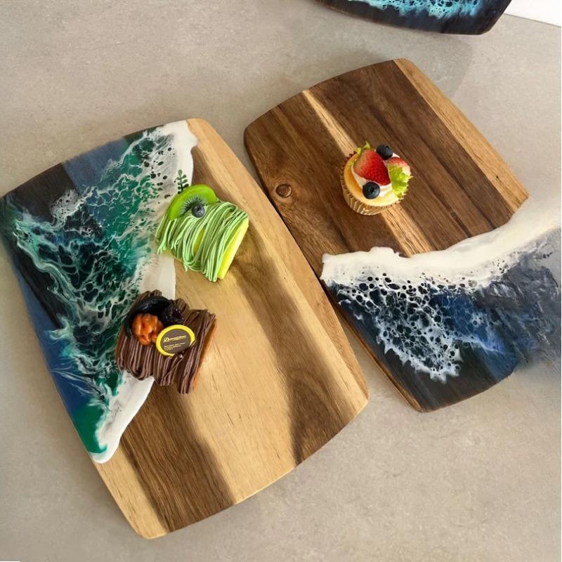 Wooden Wave Design Chopping Board, 1 Count Non-slip Durable Cutting Board, Kitchen Cutting Board for Fruit & Vegetable & Meat, Cooking Cutting Board