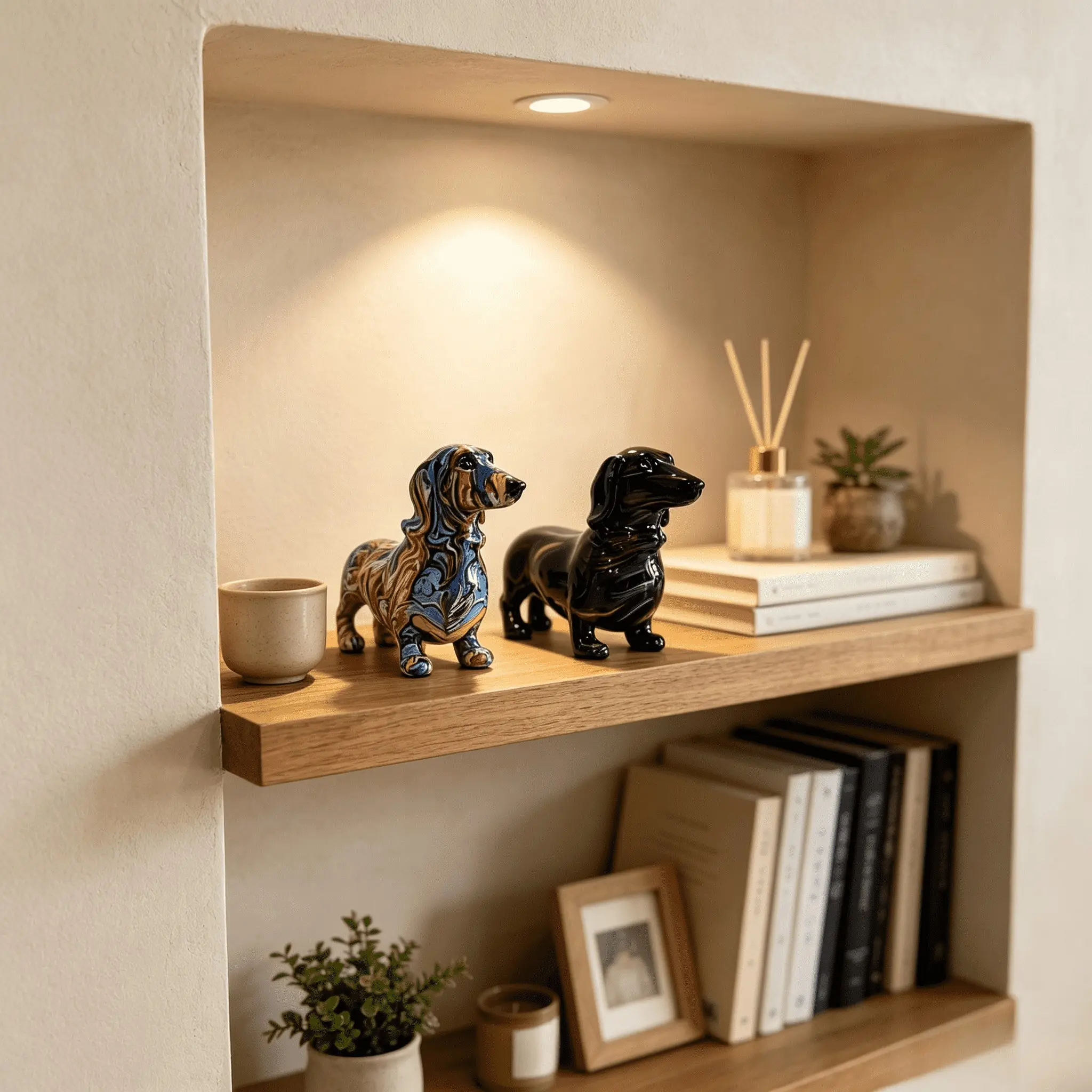 Aesthetic Graffiti Dachshund Pair Resin Animal Statue Glossy Fluid Art Pattern Sausage Dog Figurine Minimalist Wall Recess Display Decor Statue Figurines Pet Lover Birthday Gift For Women